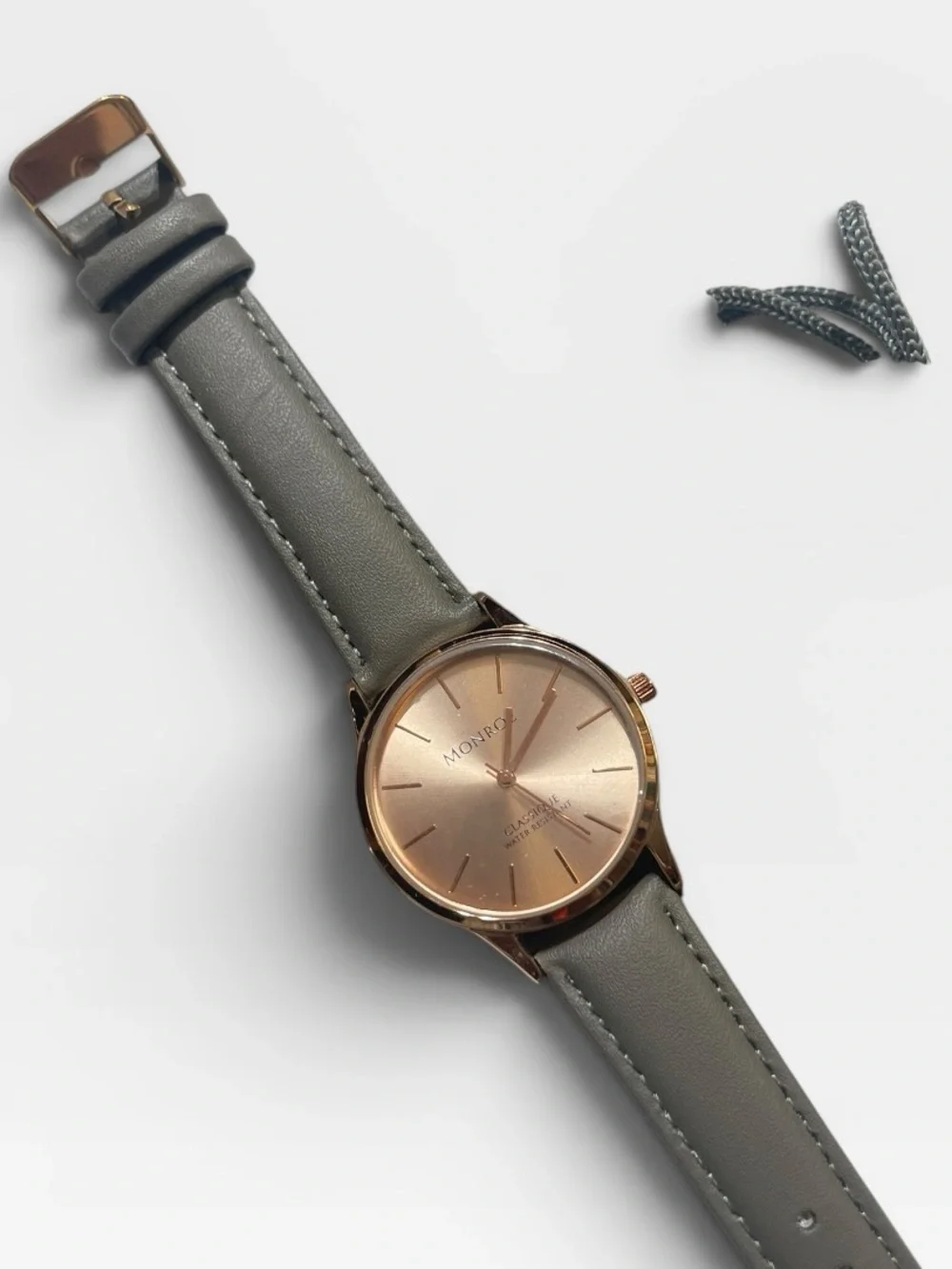 Monroe by Maestro Classic Rose Gold Gray Leather Watch Minimalist